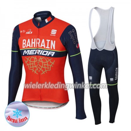 Set Fietsshirt Lange Mouw + Lange Koersbroek 2017 Bahrain-Merida Dames N001 Winter Thermal Fleece